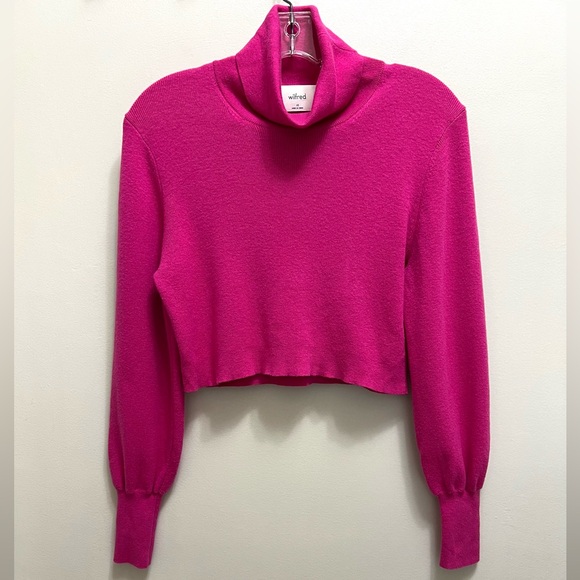 Wilfred Aritzia Rebecca Turtleneck Cropped Sweater Merino Wool Cotton Vital Pink - Picture 4 of 6